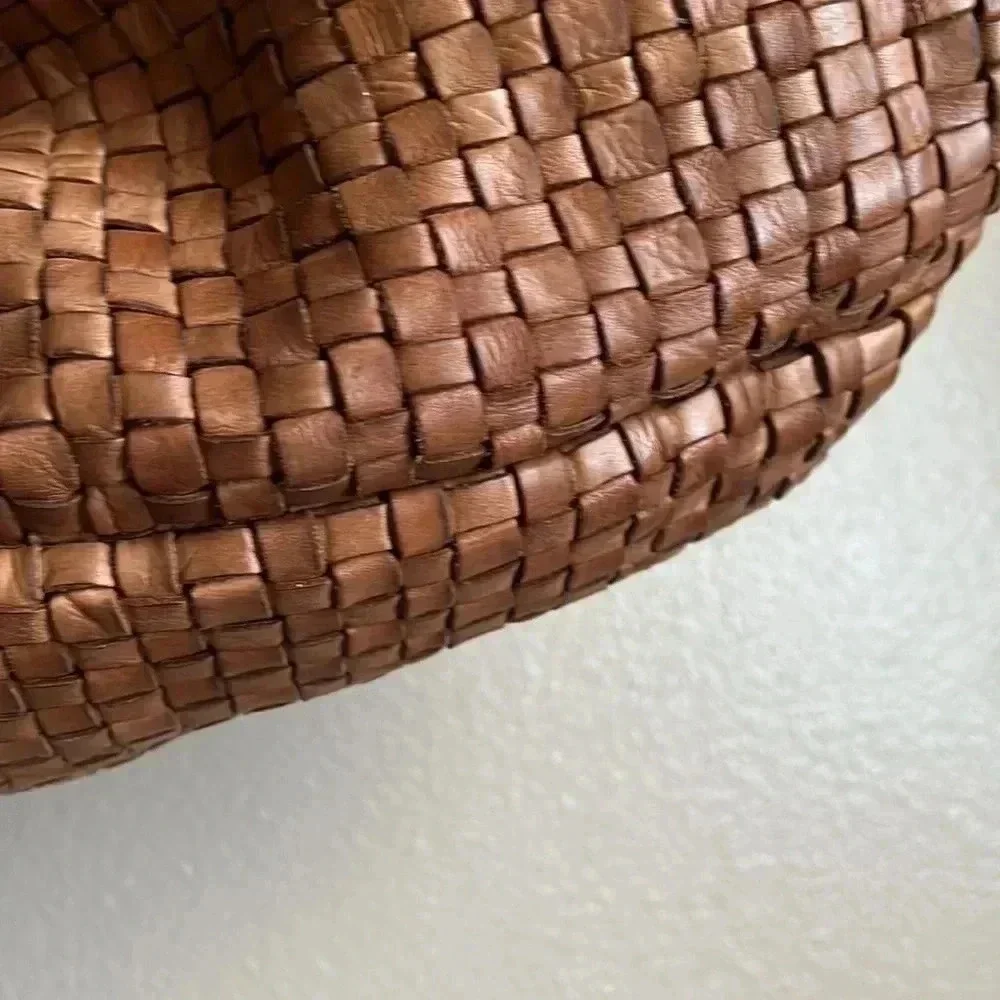 Distressed basket weave woven leather Hobo, Travel carryall bag